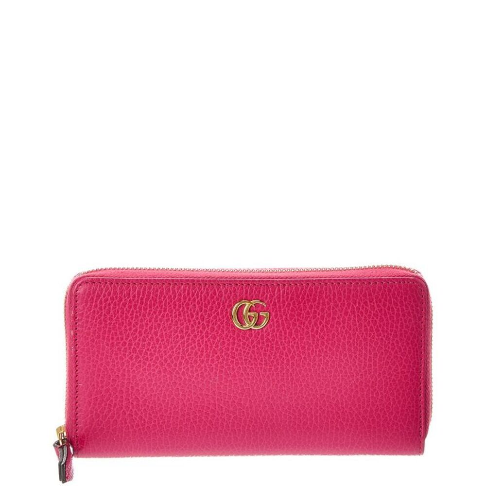 Gucci Calfskin Leather Dollar Gg Marmont Zip Around Wallet(Authentic Pre-Loved)